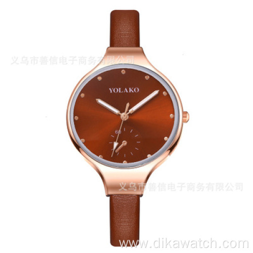 YOLAKO Fashion Classic Three Pointer Leather Strap Fancy Dial Quartz Hours Women Watch